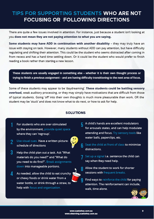 Teacher and Teacher Assistant EBook Specific Information on ADD and Autism Students in Classroms